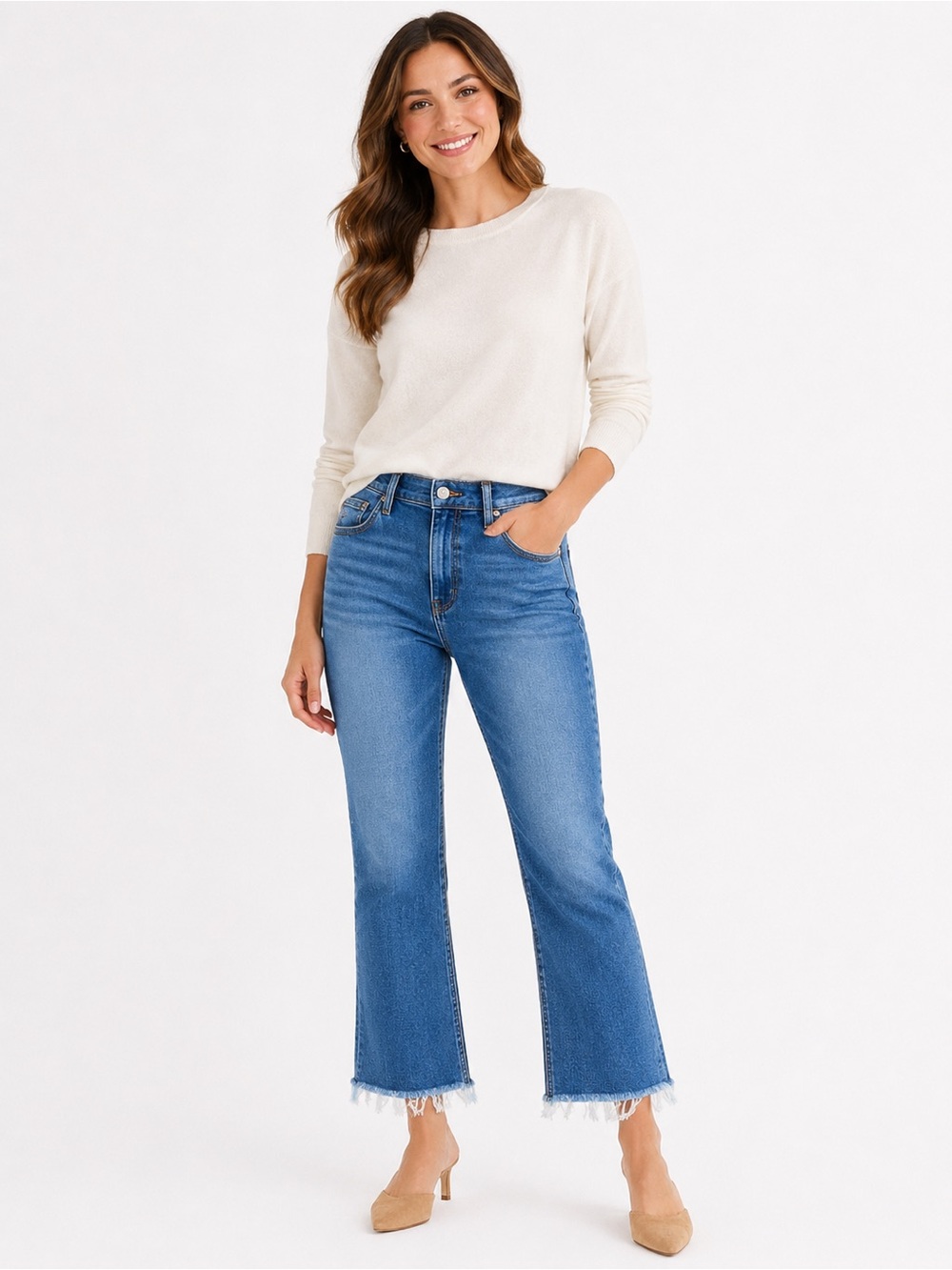 MOTHER Denim Frayed Hem Cropped Jeans Size 32 | Premium Designer